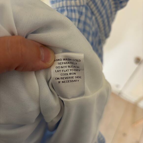 Mable NWT Women's Blue Gingham Backless Cross Front Mini Dress Flowy M - Picture 7 of 8